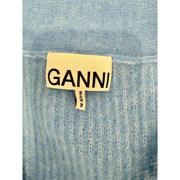 GANNI Azure Blue Soft Wool Knit Pullover V-Neck Sweater - Size S - Picture 10 of 10
